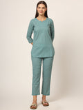 Noe Velarro Green Floral Print Cotton Regular Fit Night Suit