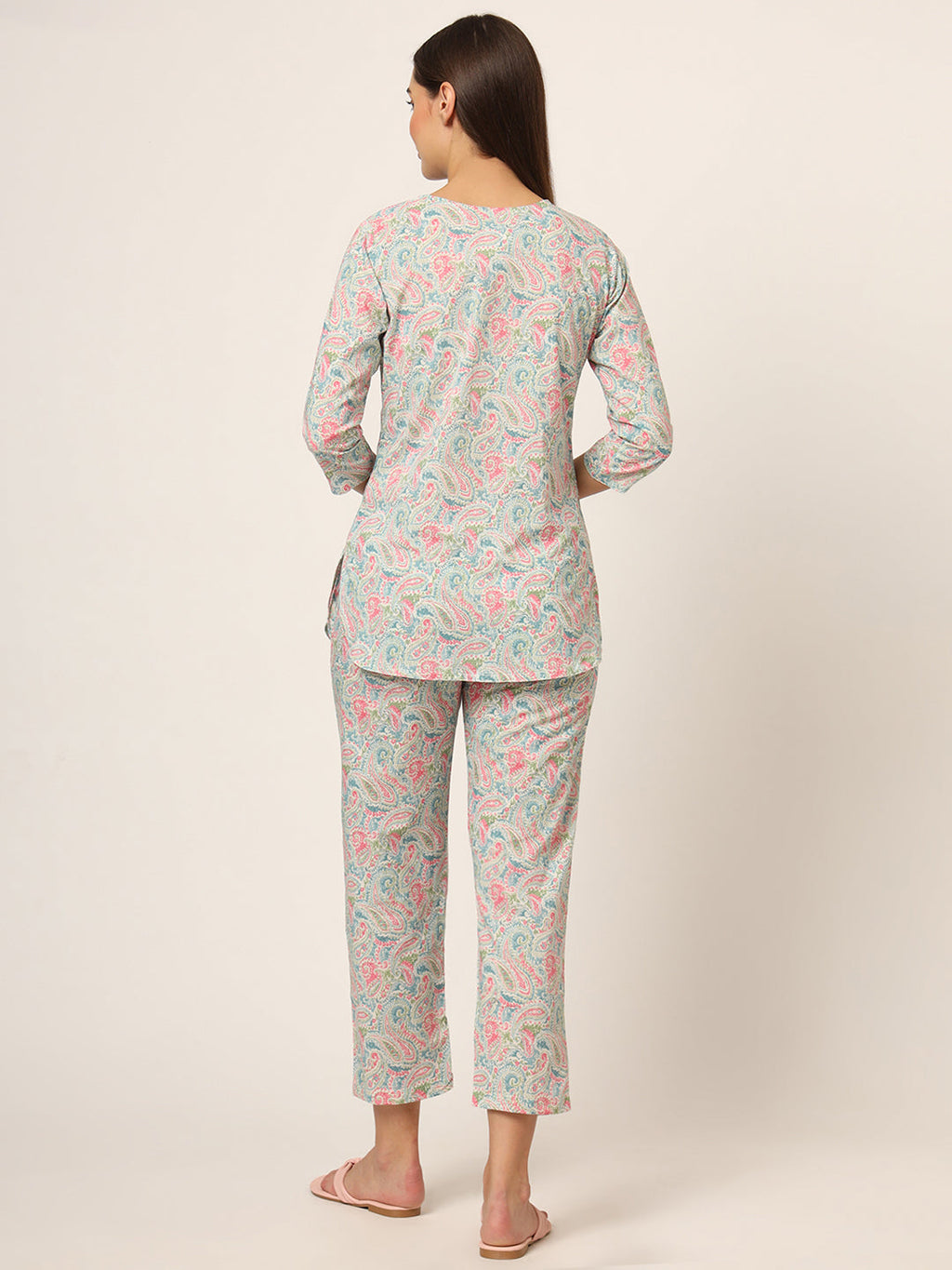 Noe Velarro Blue Multi Floral Print Cotton Regular Fit Night Suit