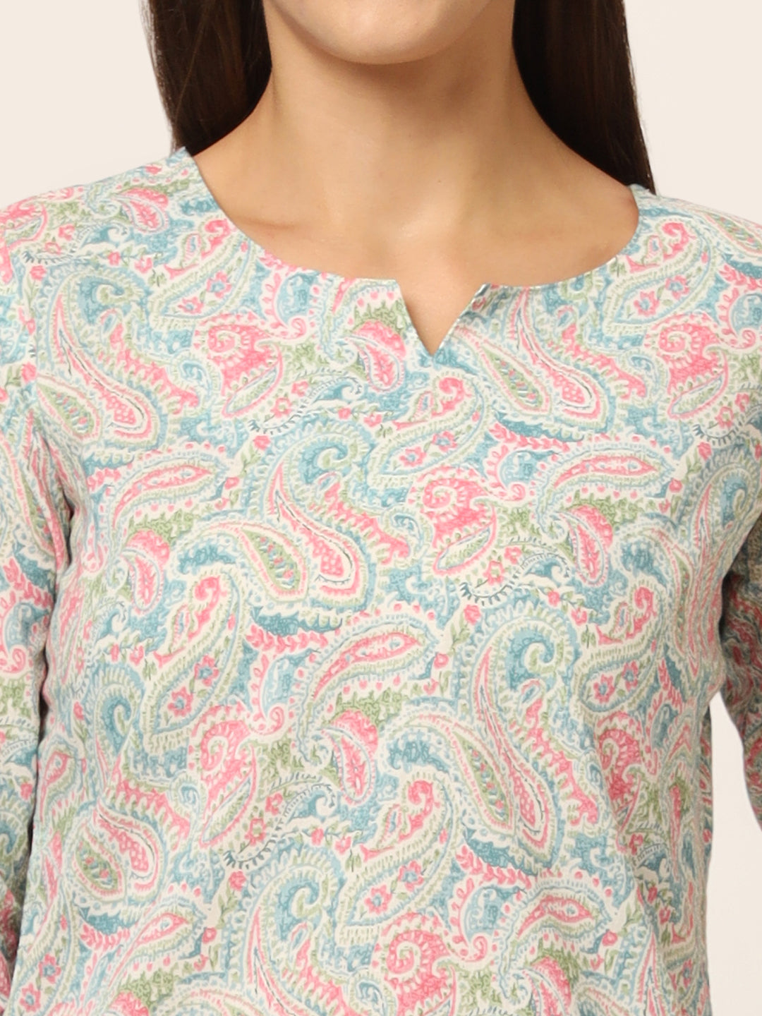 Noe Velarro Blue Multi Floral Print Cotton Regular Fit Night Suit