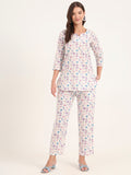 Noe Velarro White Printed Cotton Night Suit Sets