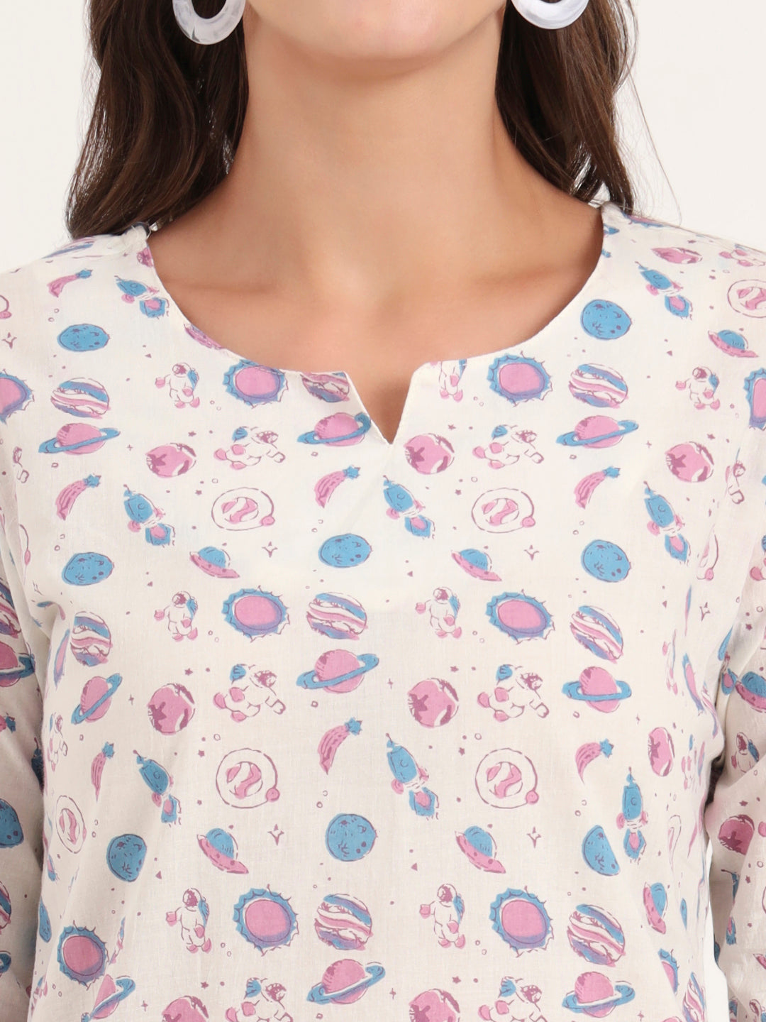Noe Velarro White Printed Cotton Night Suit Sets