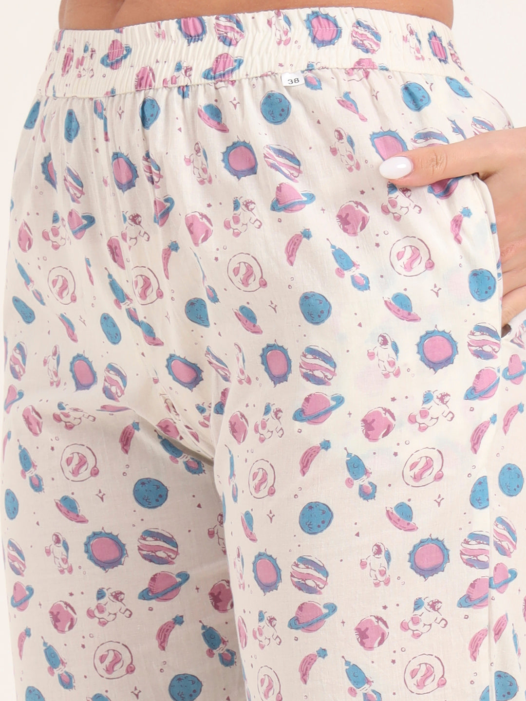 Noe Velarro White Printed Cotton Night Suit Sets