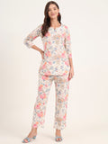 Noe Velarro White Printed Cotton Night Suit Sets