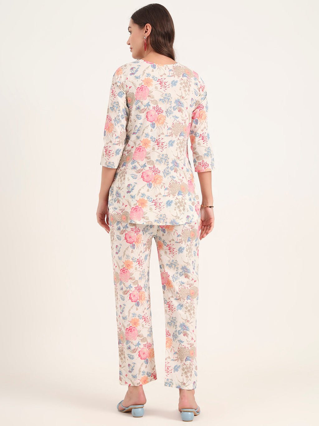 Noe Velarro White Printed Cotton Night Suit Sets