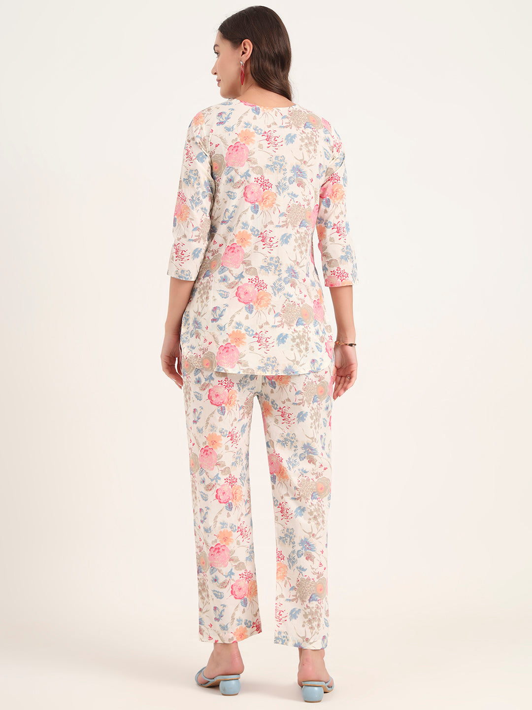 Noe Velarro White Printed Cotton Night Suit Sets