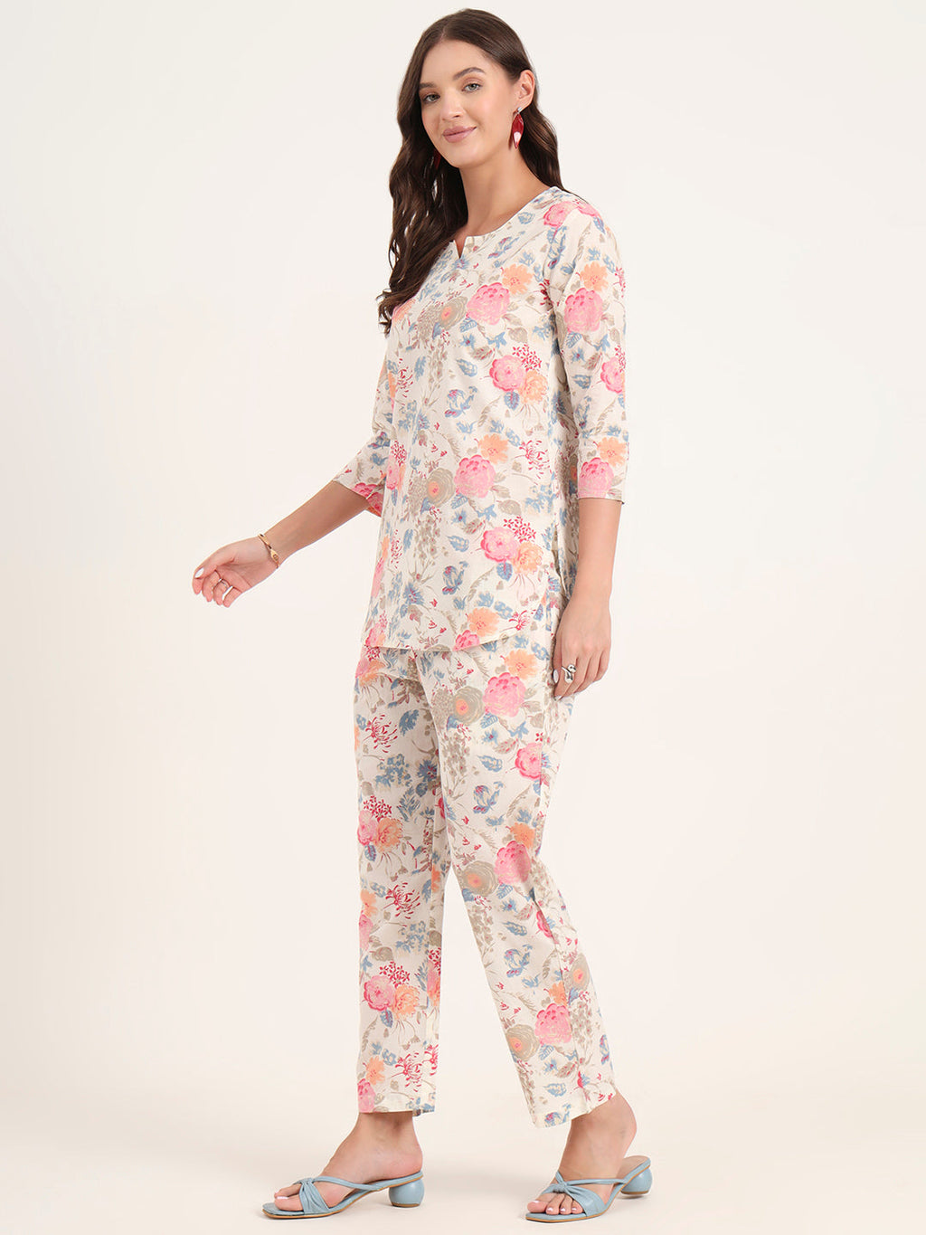 Noe Velarro White Printed Cotton Night Suit Sets