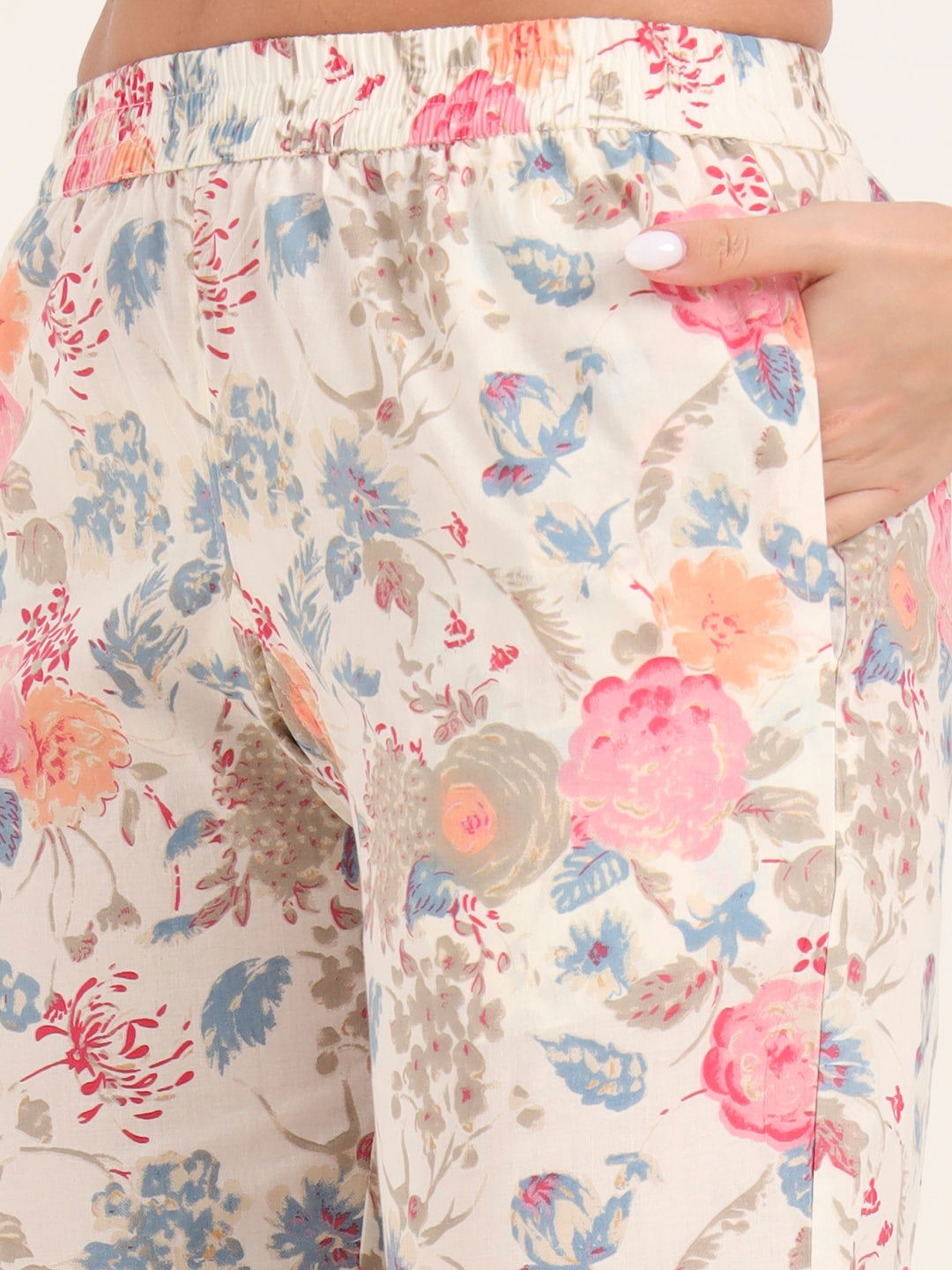 Noe Velarro White Printed Cotton Night Suit Sets