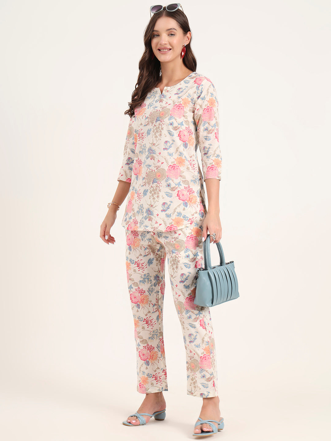Noe Velarro White Printed Cotton Night Suit Sets