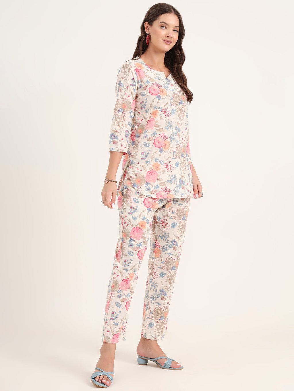 Noe Velarro White Printed Cotton Night Suit Sets