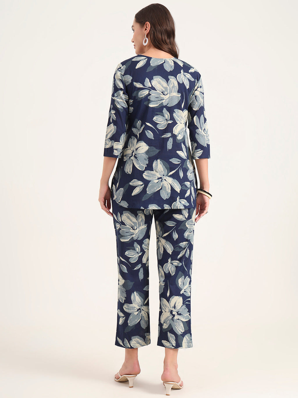 Noe Velarro Blue Printed Cotton Night Suit Sets