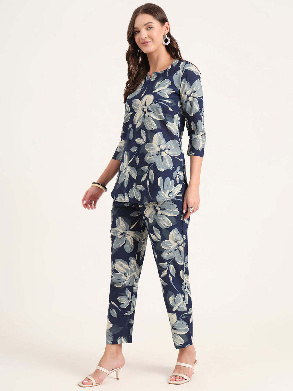 Noe Velarro Blue Printed Cotton Night Suit Sets