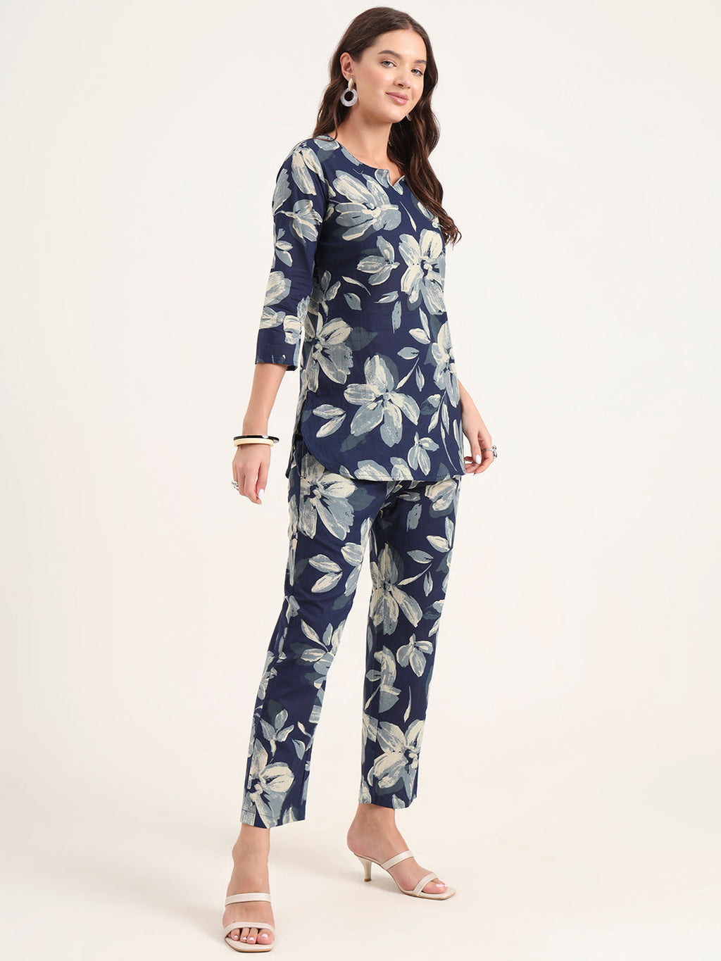 Noe Velarro Blue Printed Cotton Night Suit Sets