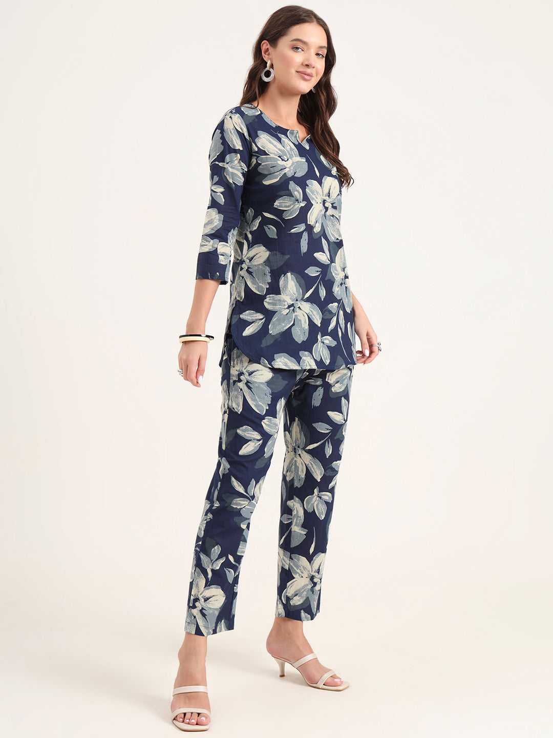 Noe Velarro Blue Printed Cotton Night Suit Sets