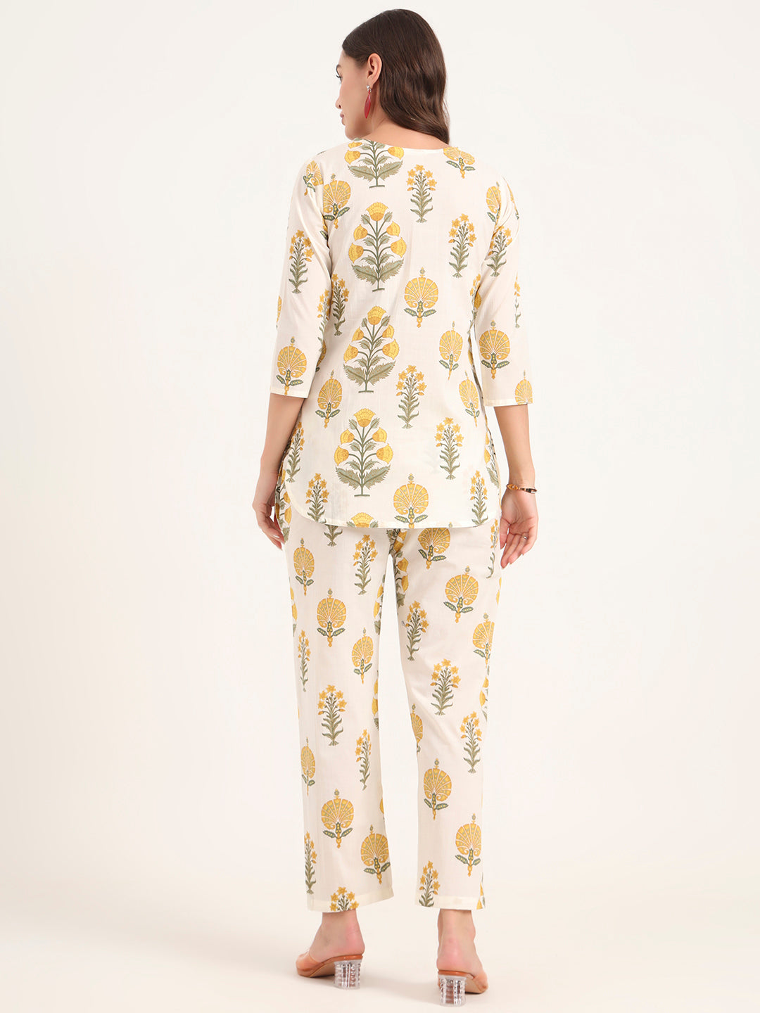 Noe Velarro Cream Printed Cotton Night Suit Sets