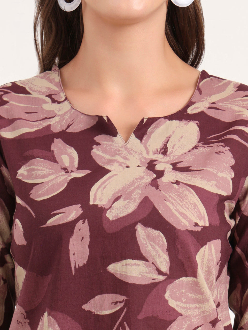 Noe Velarro Burgundy Printed Cotton Night Suit Sets