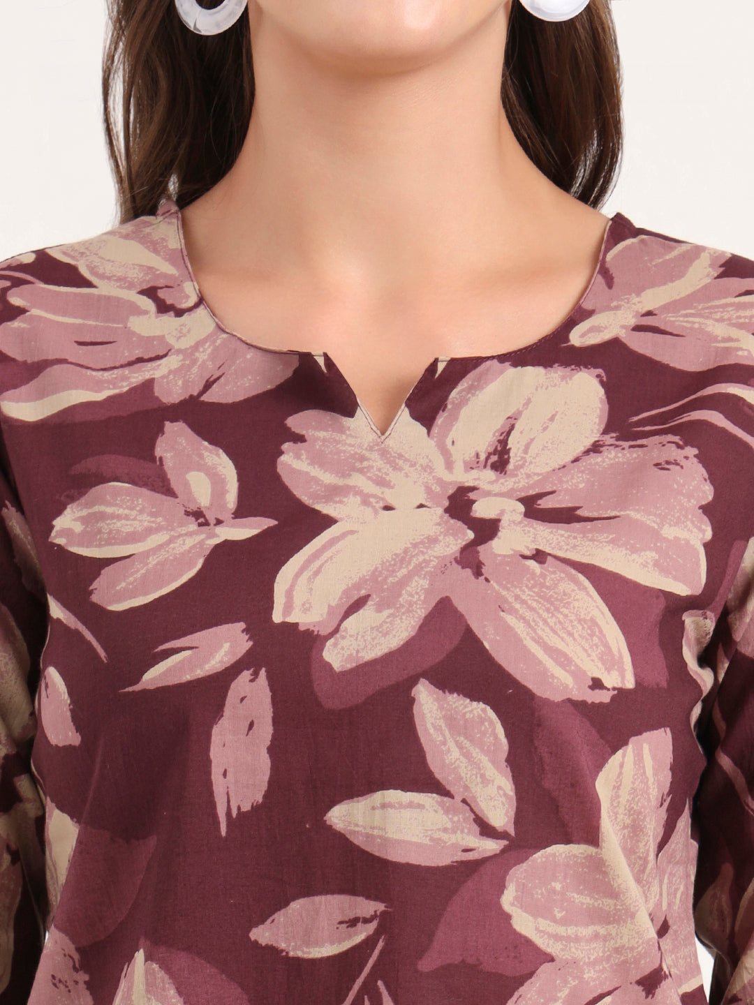 Noe Velarro Burgundy Printed Cotton Night Suit Sets