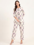 Noe Velarro Cream Printed Cotton Night Suit Sets