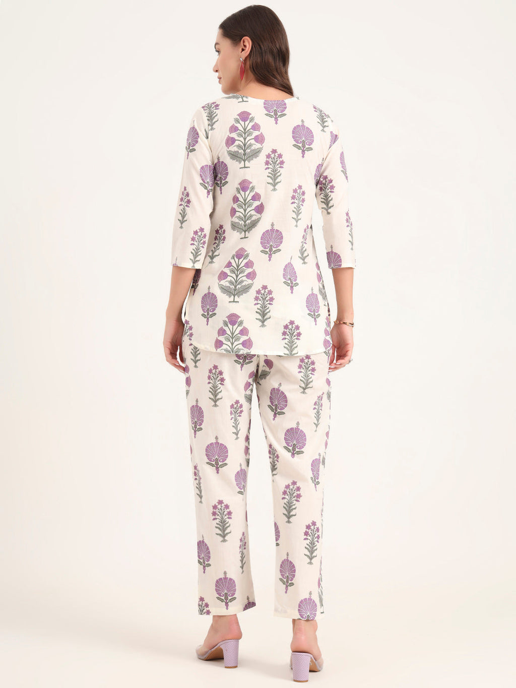 Noe Velarro Cream Printed Cotton Night Suit Sets