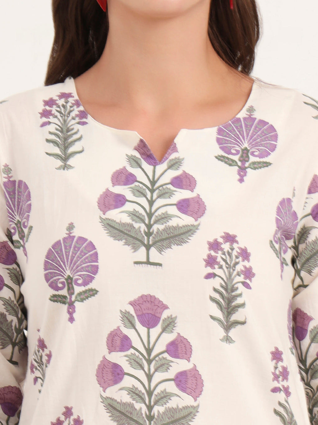 Noe Velarro Cream Printed Cotton Night Suit Sets