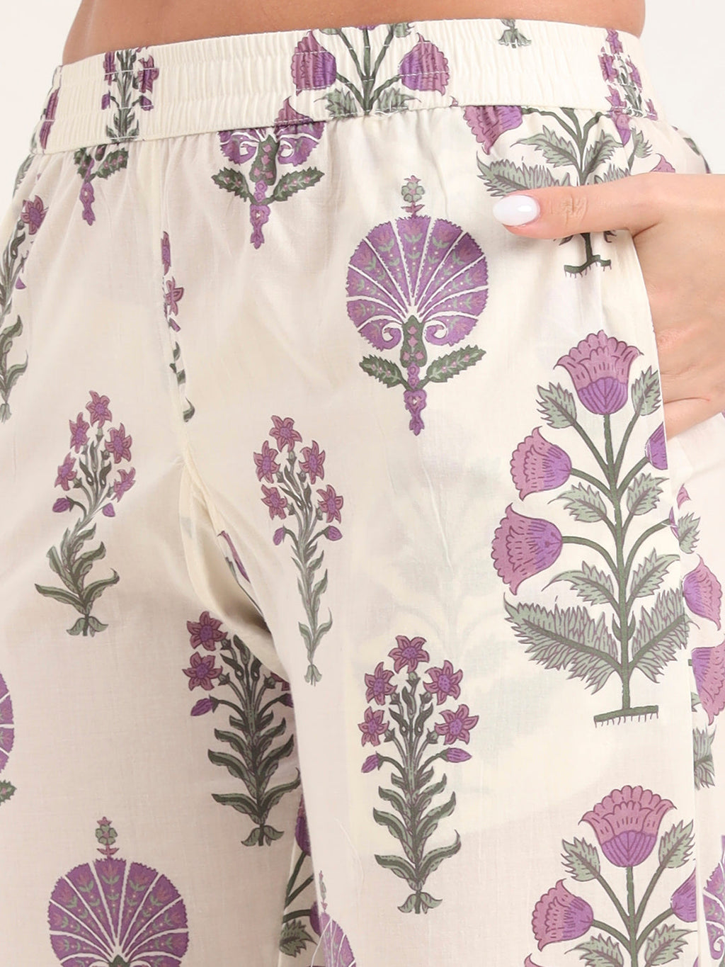 Noe Velarro Cream Printed Cotton Night Suit Sets