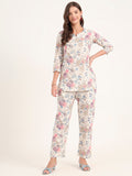 Noe Velarro Cream Printed Cotton Night Suit Sets