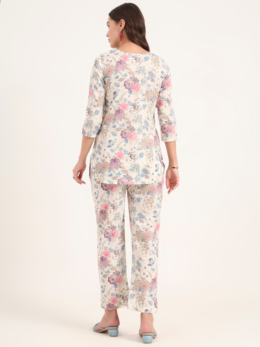 Noe Velarro Cream Printed Cotton Night Suit Sets