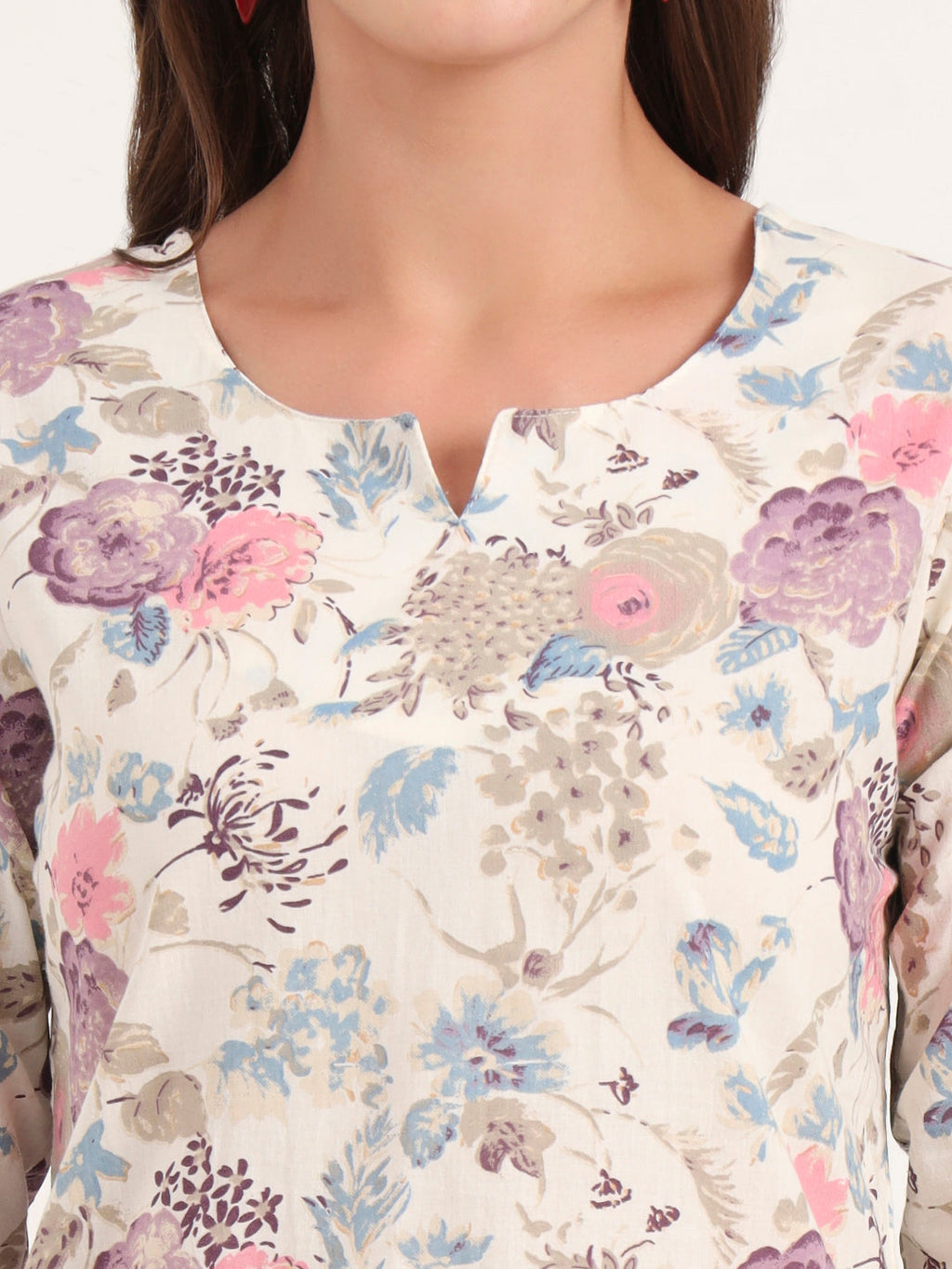 Noe Velarro Cream Printed Cotton Night Suit Sets