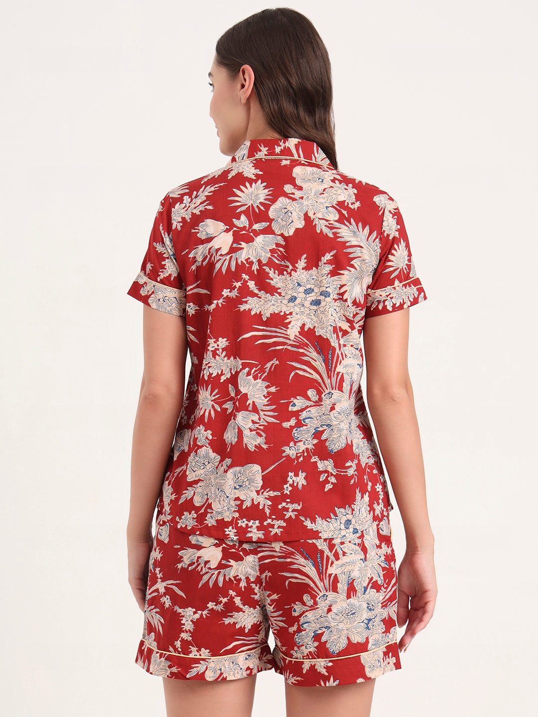 Noe Velarro Red Cotton Shirt and Shorts Night Suits