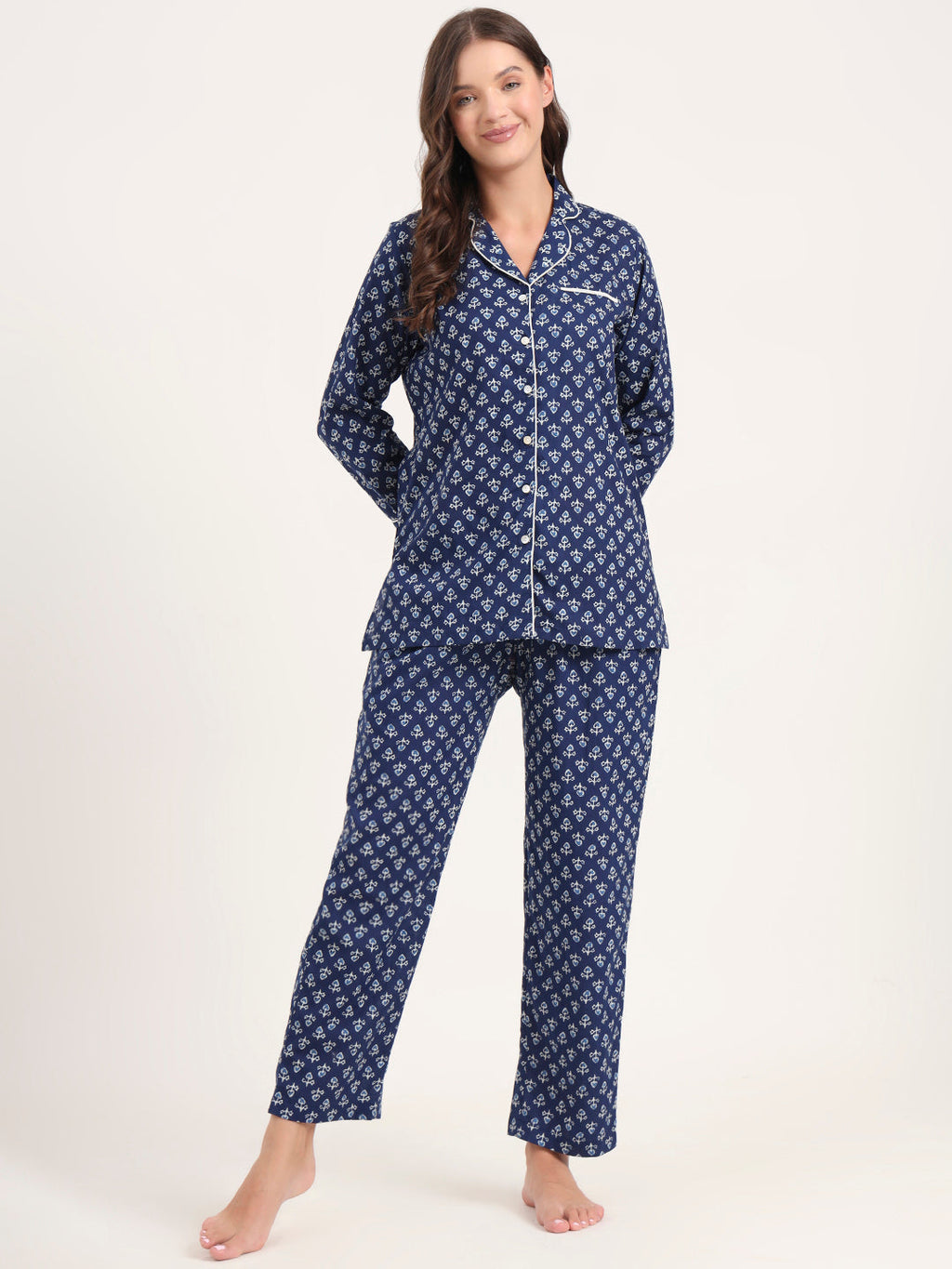Noe Velarro Blue Cotton Printed Night Suits