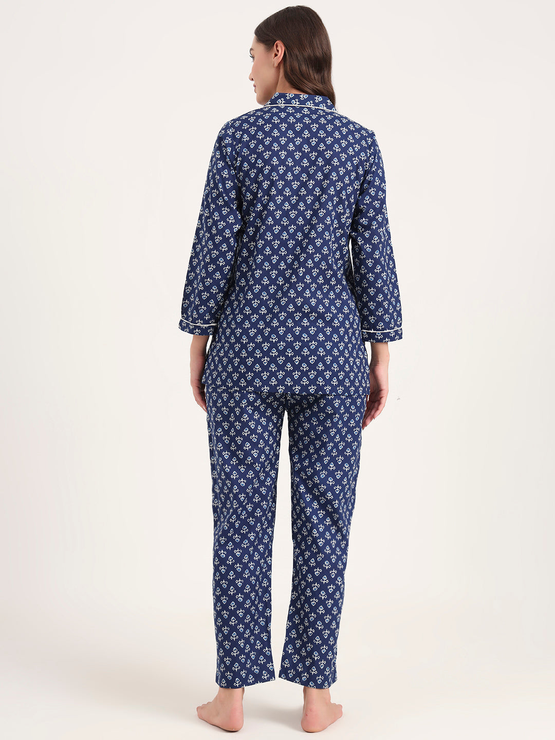 Noe Velarro Blue Cotton Printed Night Suits