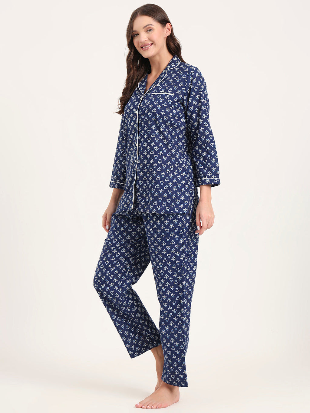 Noe Velarro Blue Cotton Printed Night Suits