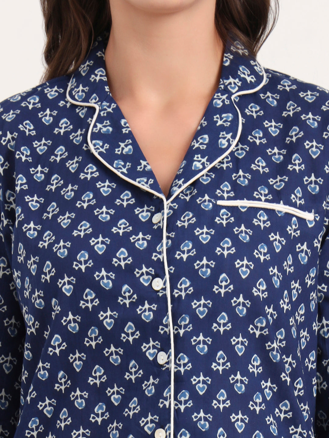 Noe Velarro Blue Cotton Printed Night Suits