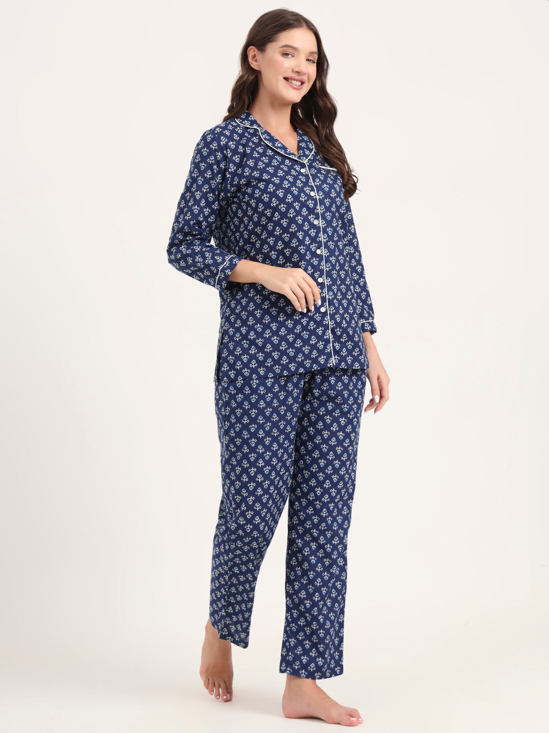 Noe Velarro Blue Cotton Printed Night Suits