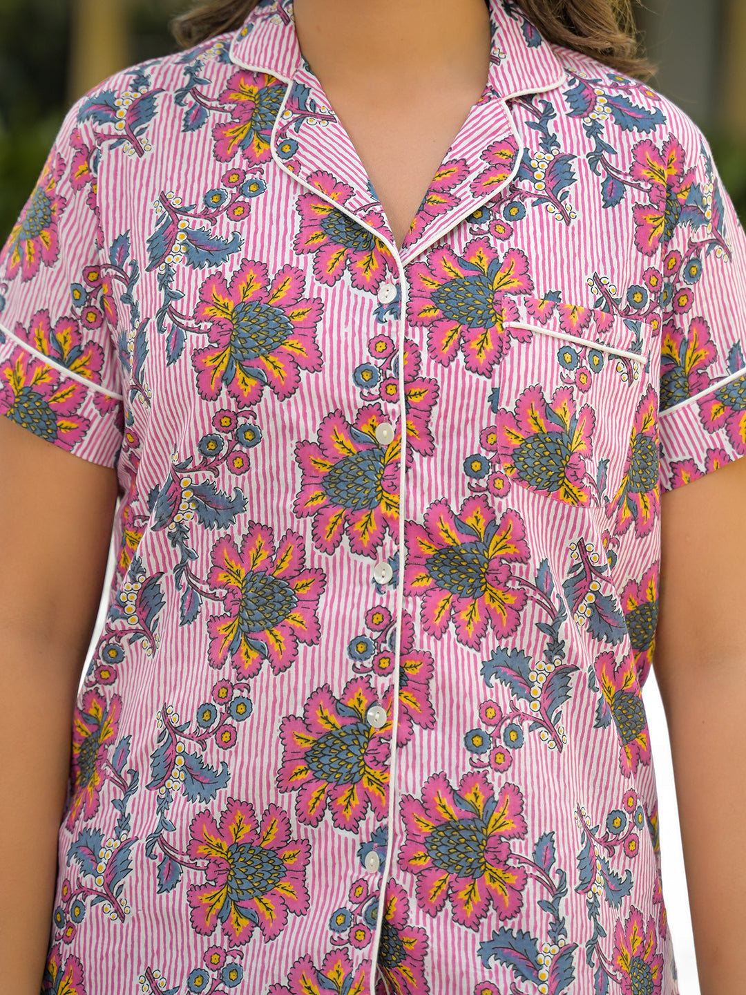 Noe Velarro Pink Floral Print Cotton Night Suits