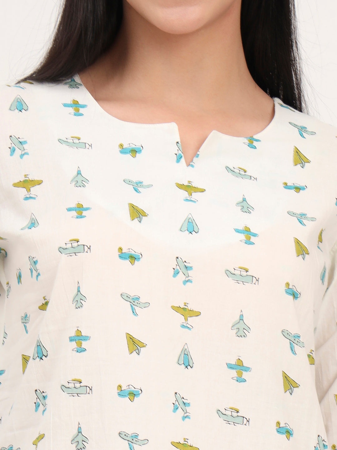 Noe Velarro Cream Cotton Printed Night Suit Set