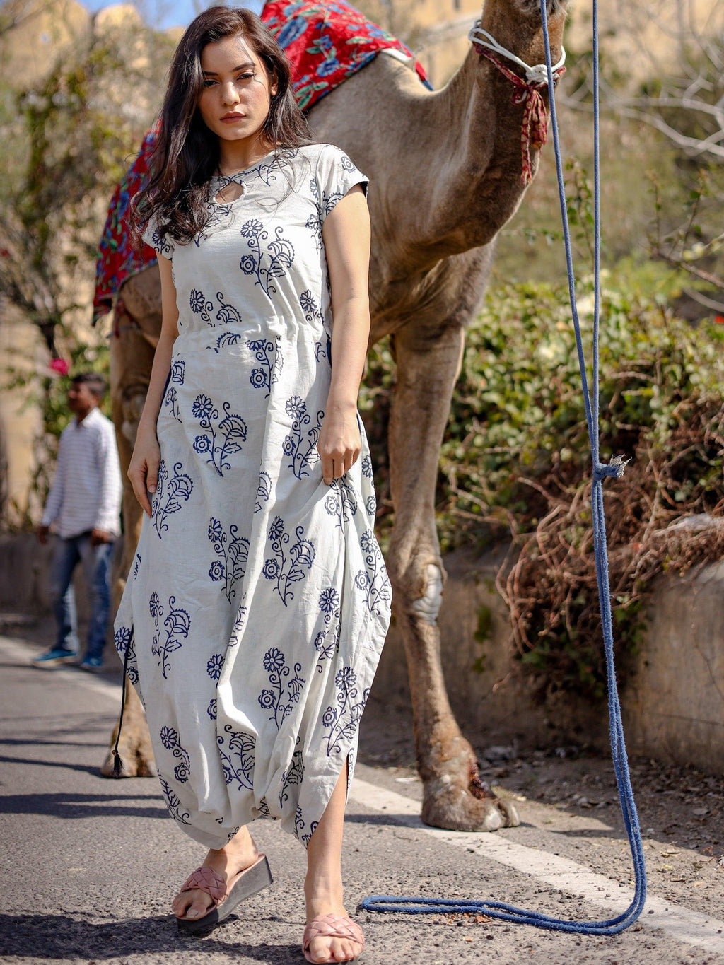 Divena Indigo Hand Block Dhoti Style Cotton Jumpsuit - divenaworld.com