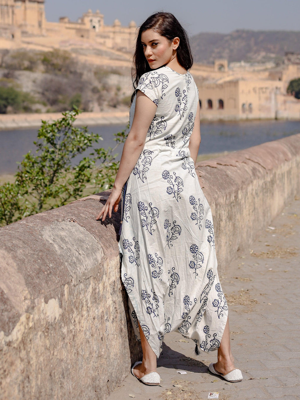 Divena Indigo Hand Block Dhoti Style Cotton Jumpsuit - divenaworld.com