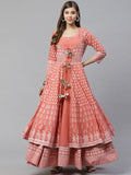 Noe Velarro Women's Pink Khadi Print Cotton Layered Kurta
