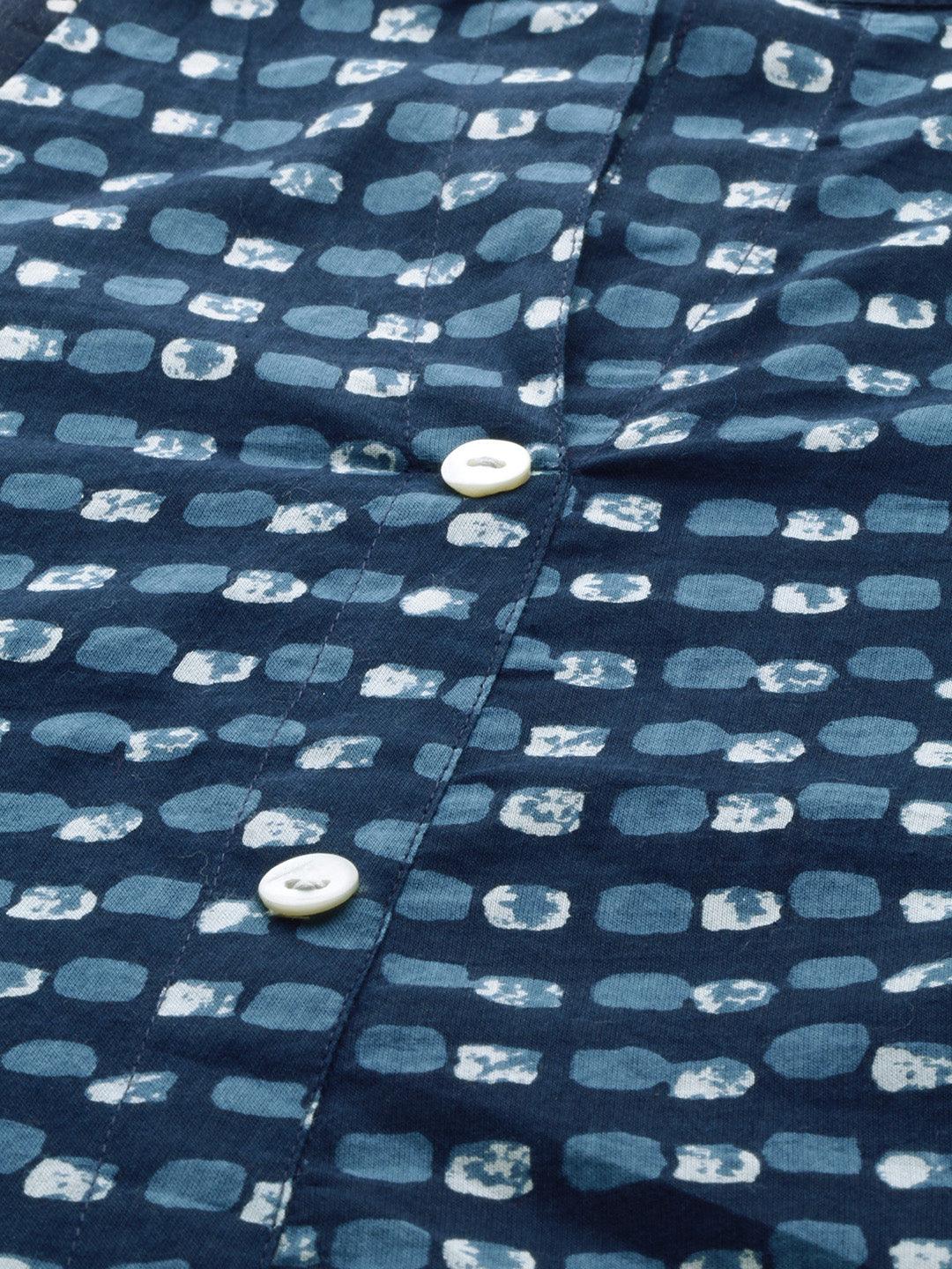 Divena Navy Blue Printed A- Line Kurta - divena world