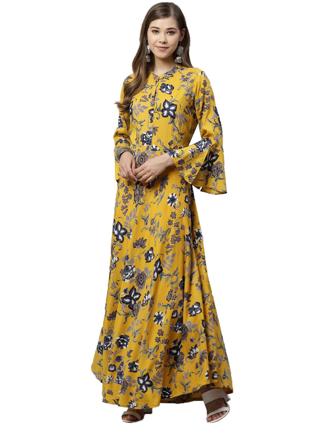 Divena Mustard Rayon Anarkali Kurta - divena world