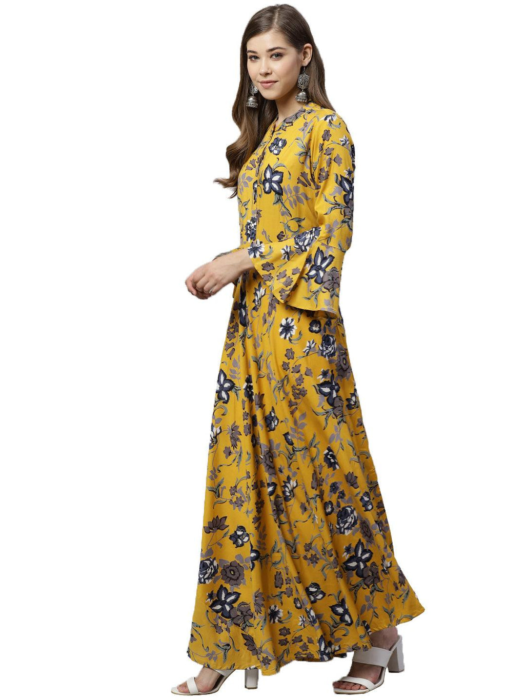 Divena Mustard Rayon Anarkali Kurta - divena world