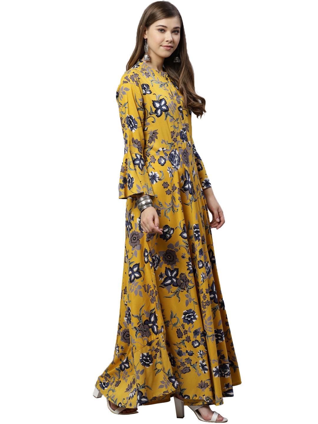 Divena Mustard Rayon Anarkali Kurta - divena world