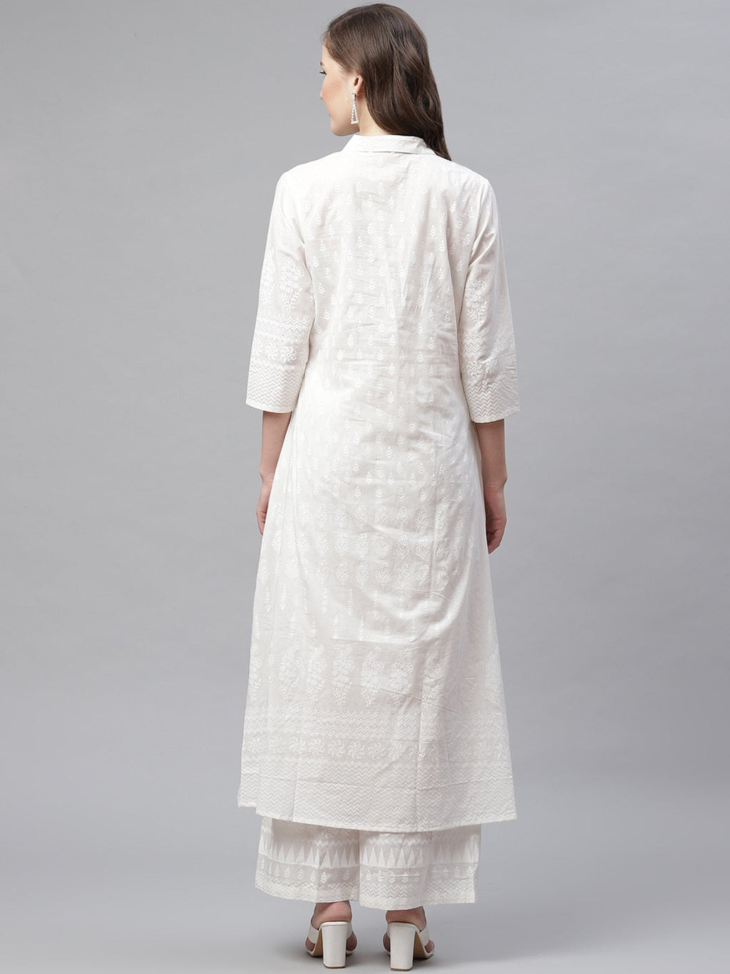 Noe Velarro White Khari Print Cotton Kurti With Palazzo Set