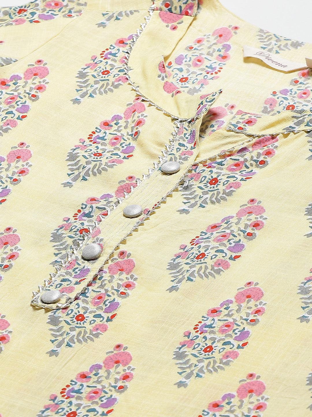 Divena Yellow Rayon Printed Kurti Sharara Set - divena world