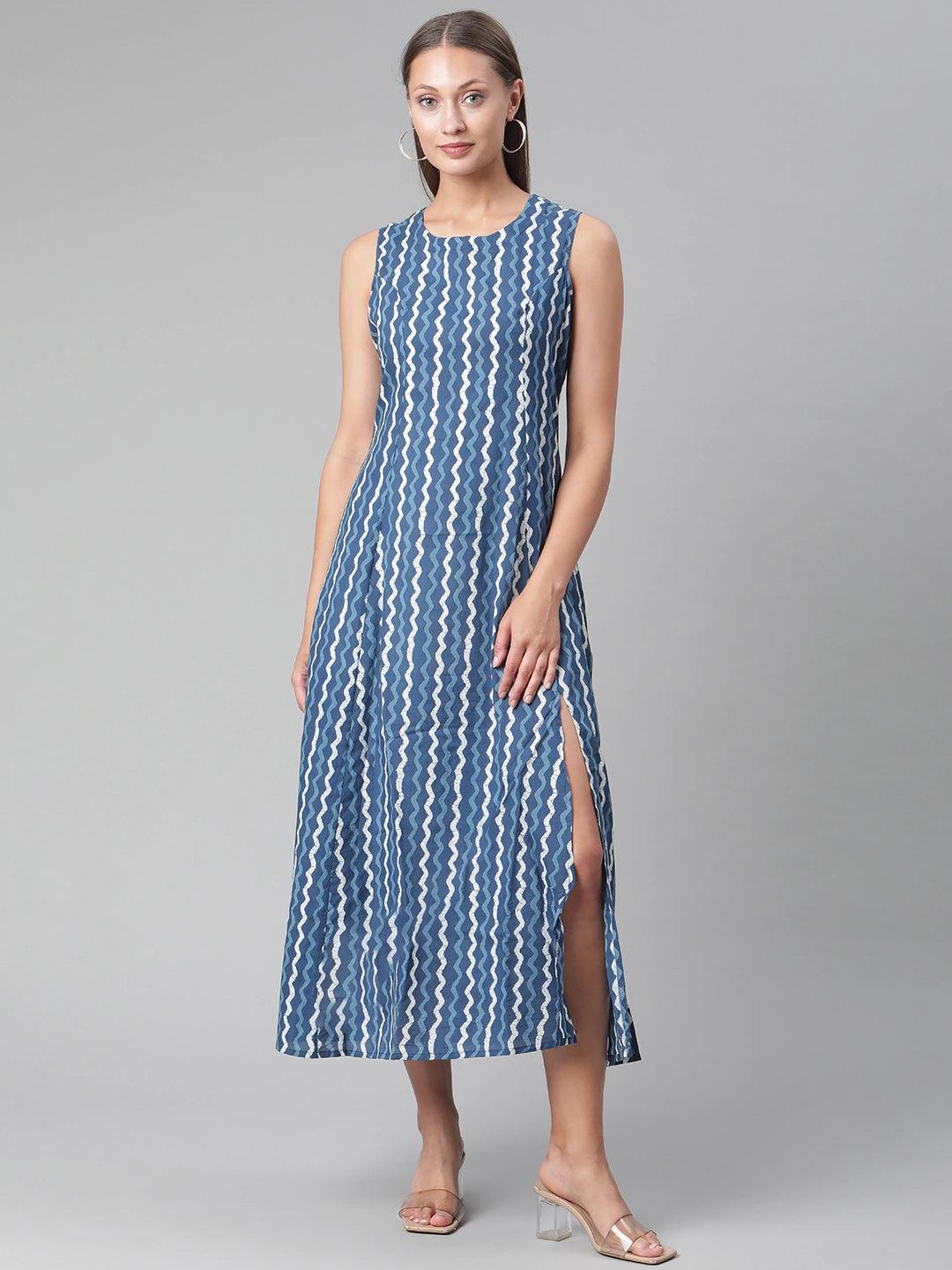 Divena Blue Cotton Long Dress - divena world