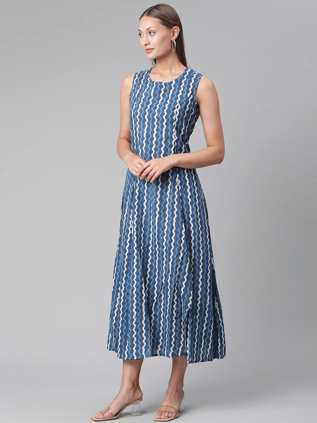 Divena Blue Cotton Long Dress - divena world
