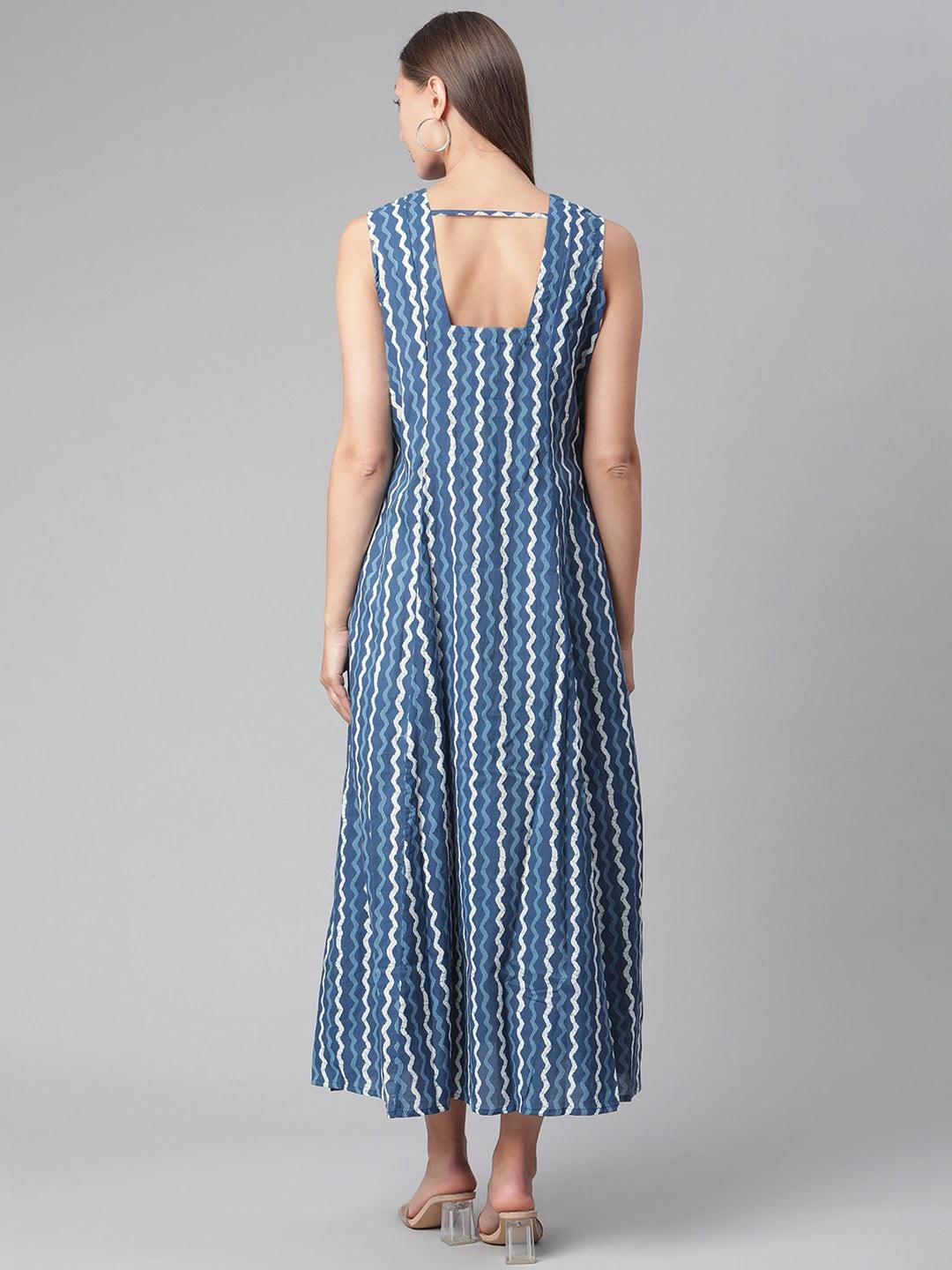 Divena Blue Cotton Long Dress - divena world