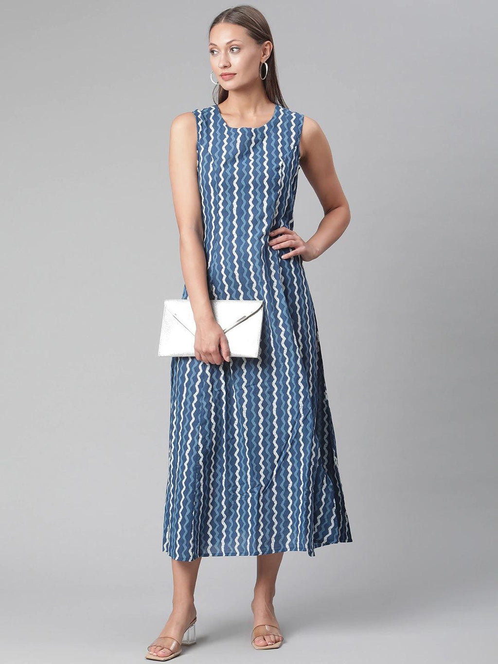 Divena Blue Cotton Long Dress - divena world
