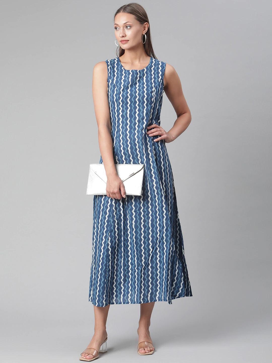 Divena Blue Cotton Long Dress - divena world