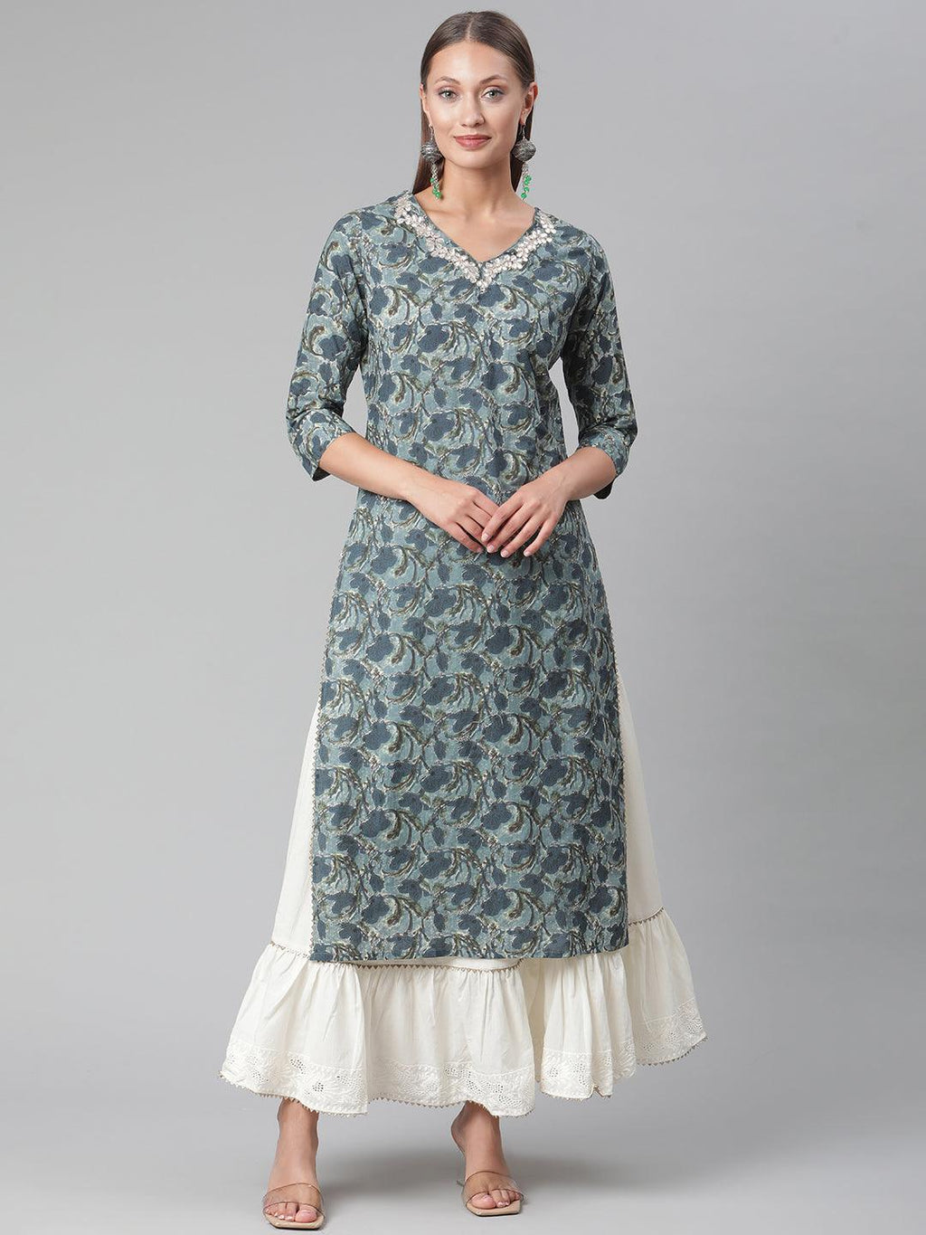 Divena Blue Cotton Kurta With Skirt - divena world
